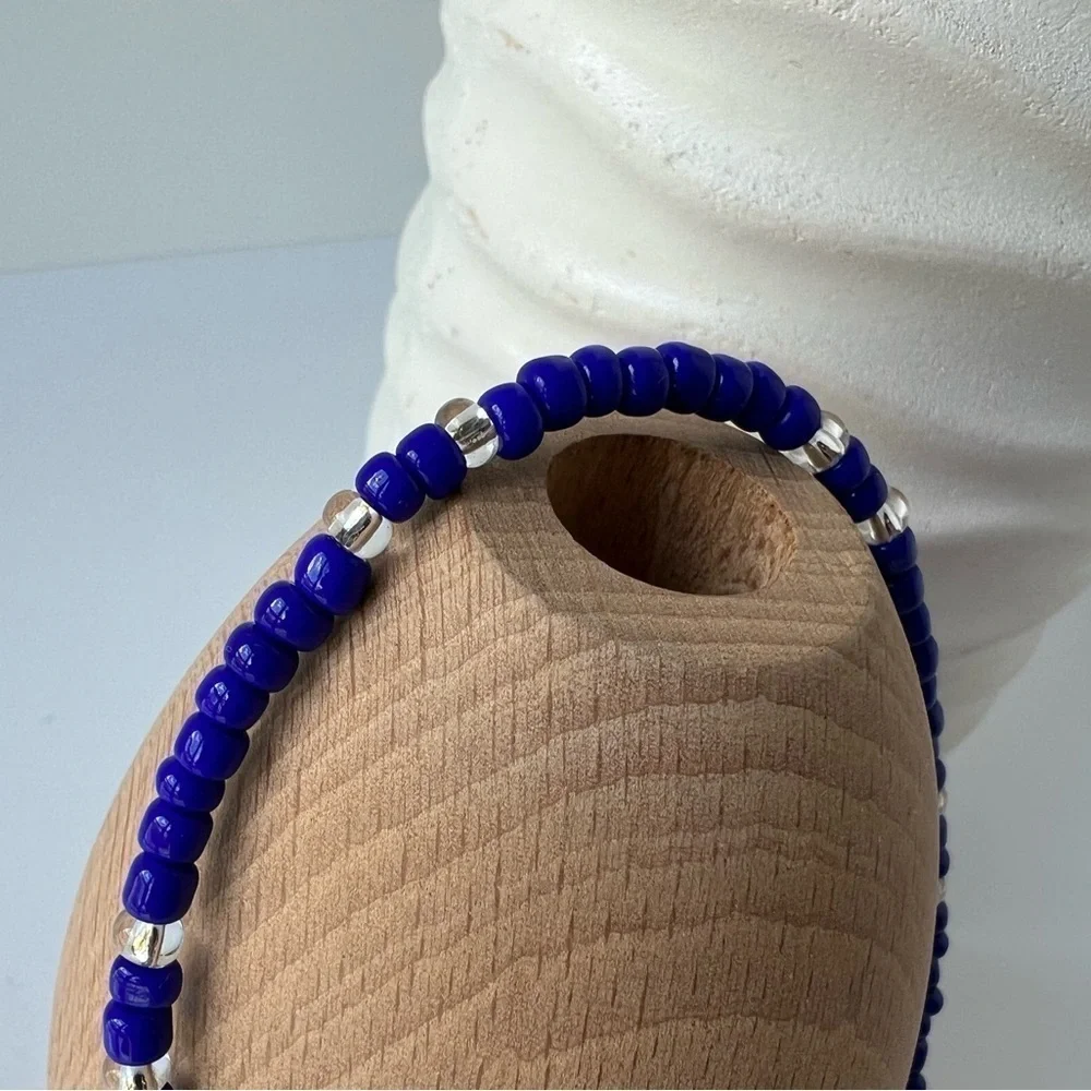 Cobalt Blue Stretch Beaded Anklet 8.5”